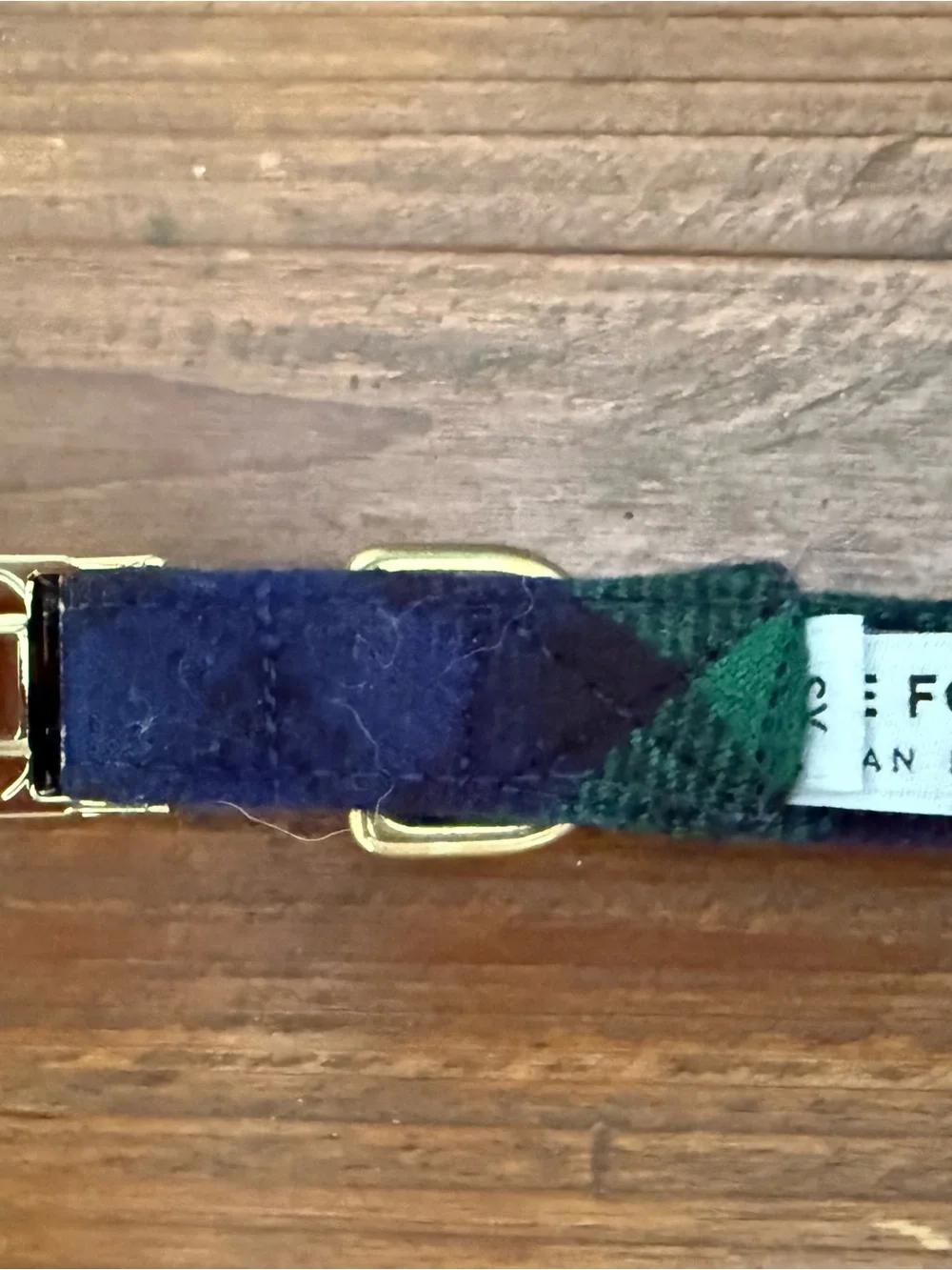 The Foggy Dog Green/ Navy Plaid Collar with Gold Hardware Sz Small
